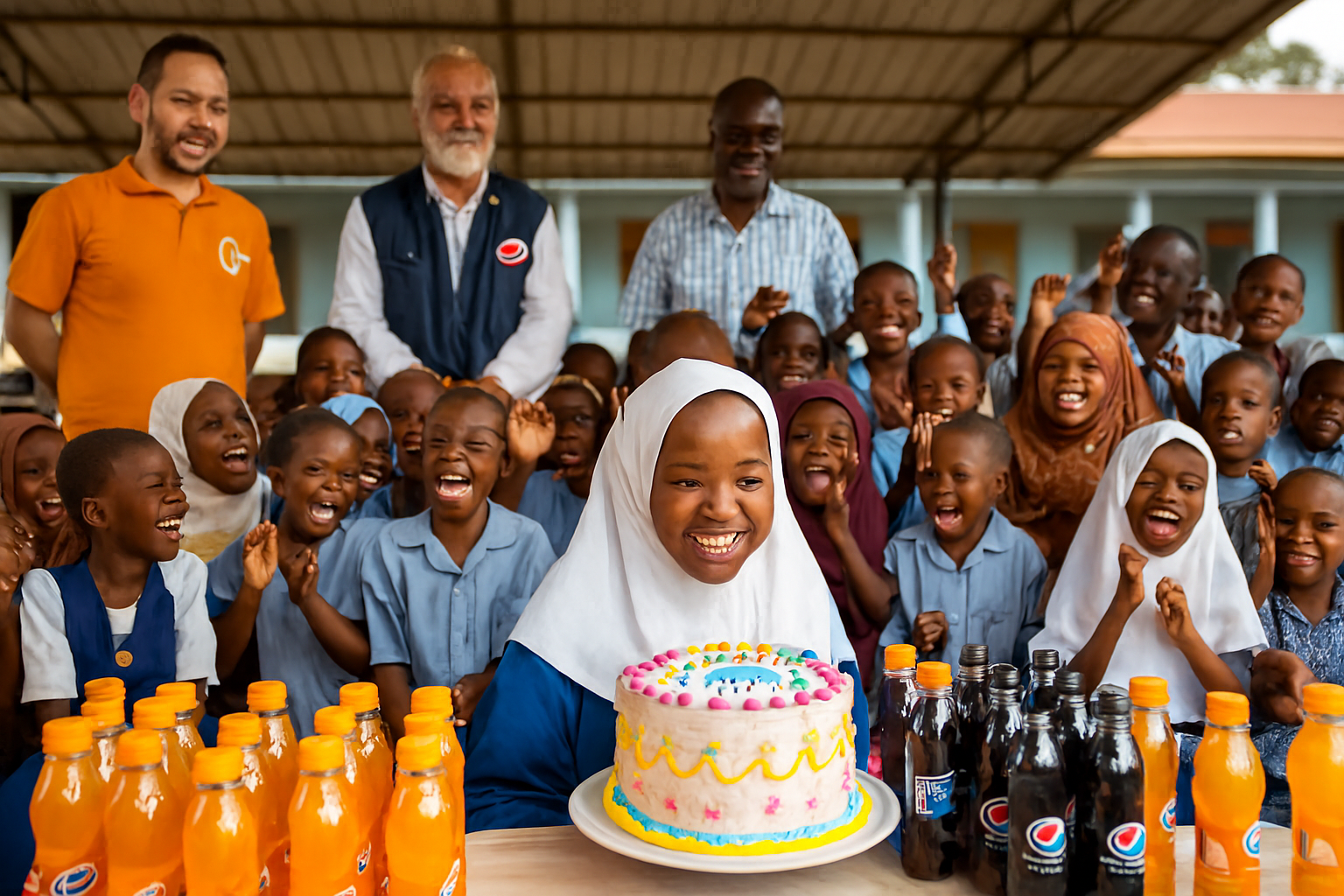 Birthday celebration with cake and drinks for children