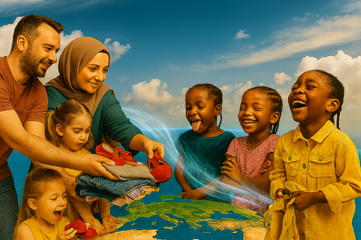 Child receiving new clothes with joy and pride