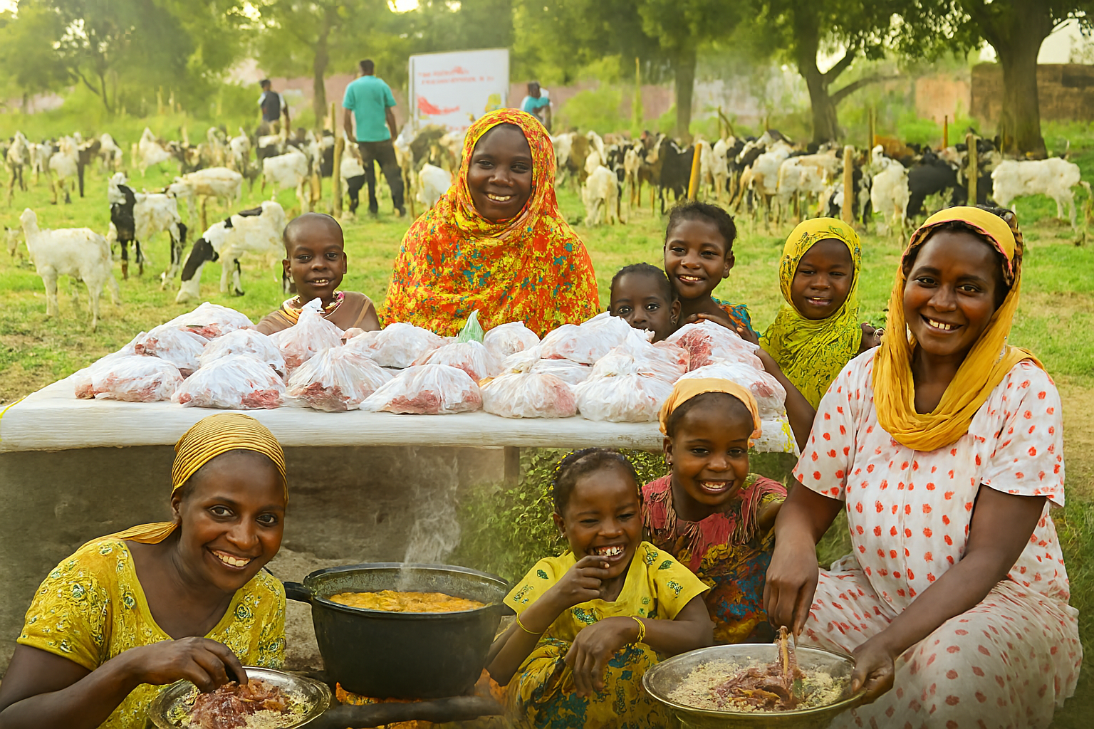 Fresh meat distributed to families after small animal sacrifice