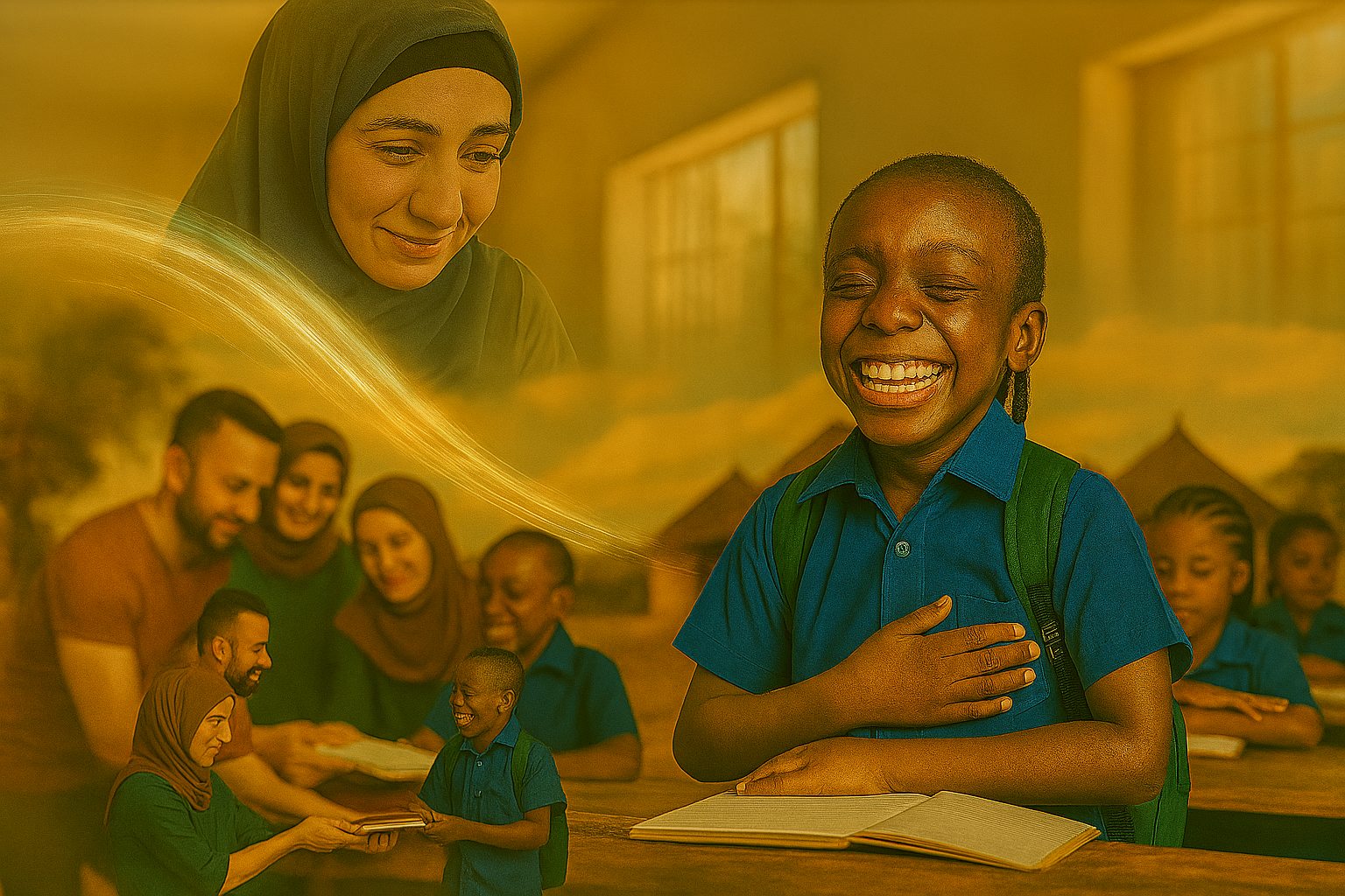 Orphan child receiving school support with pride and hope