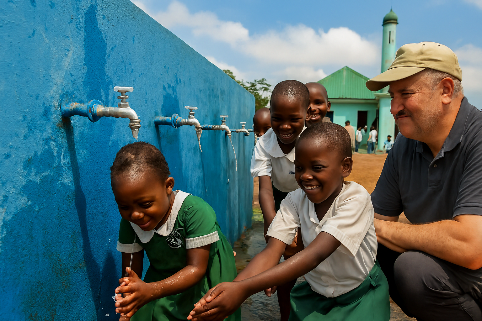 Elevated tank and tap stand at school or masjid