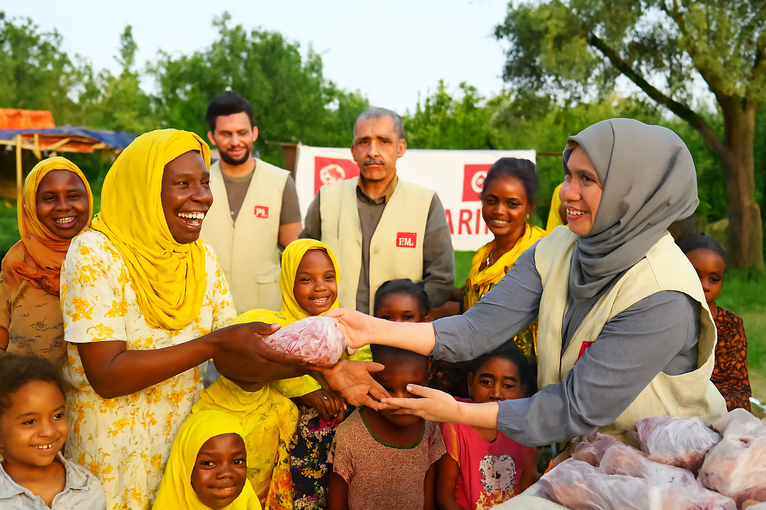 Fresh meat distributed to families after small animal sacrifice