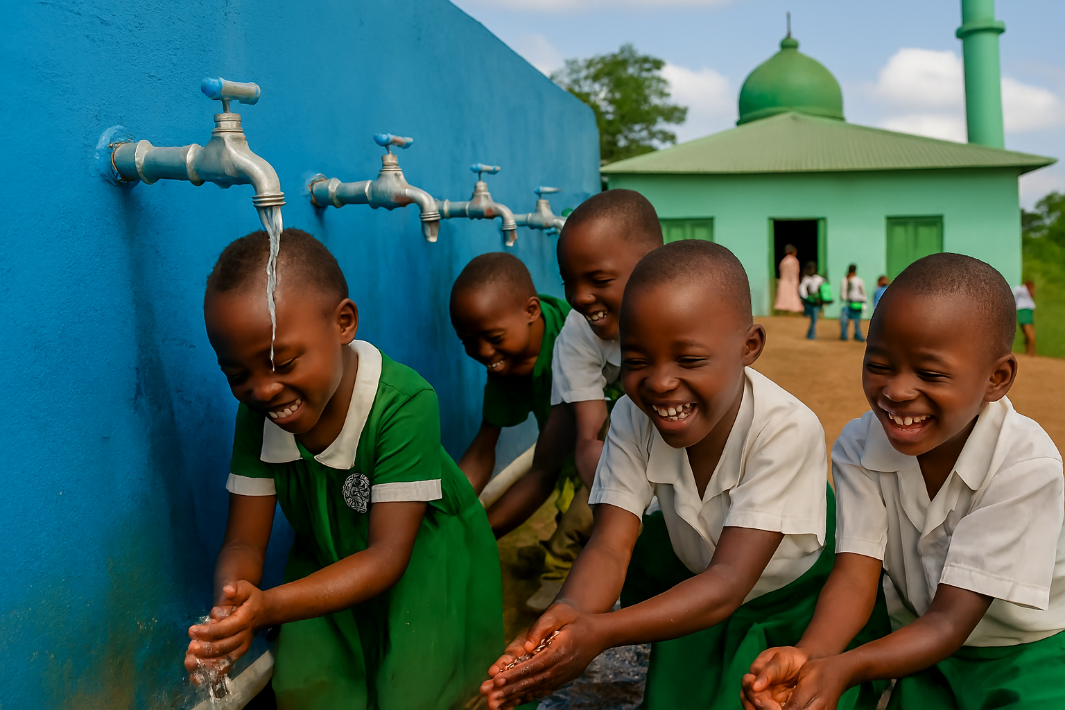 Children using tap stand for handwashing and ablution