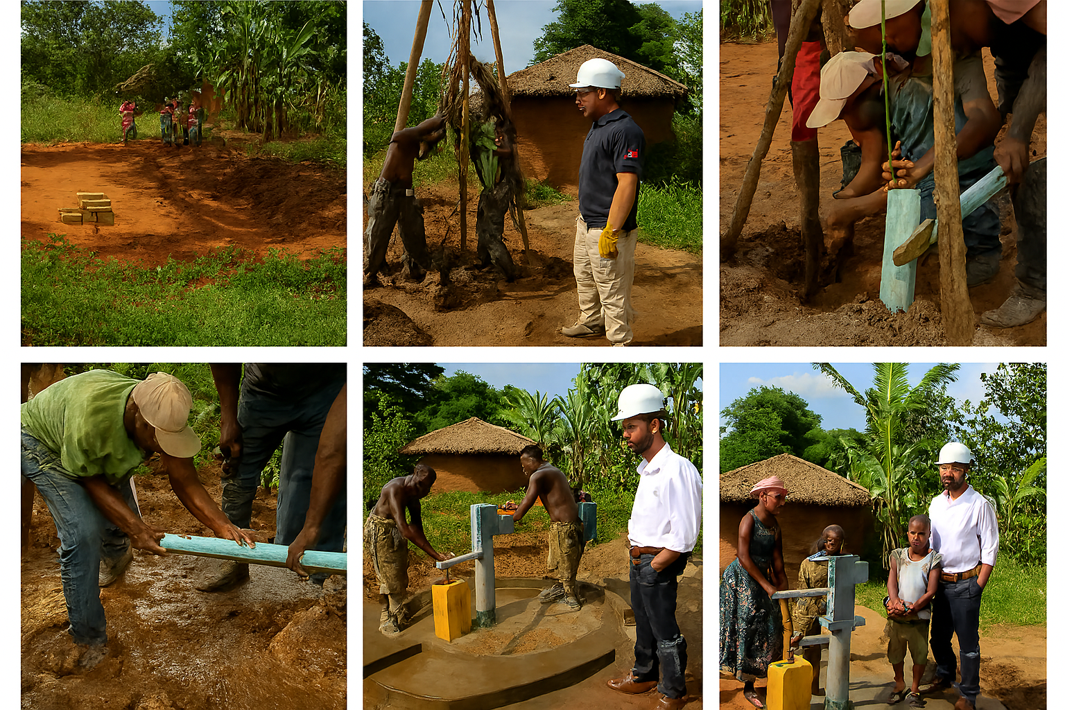 Local crew building borehole with traditional tools