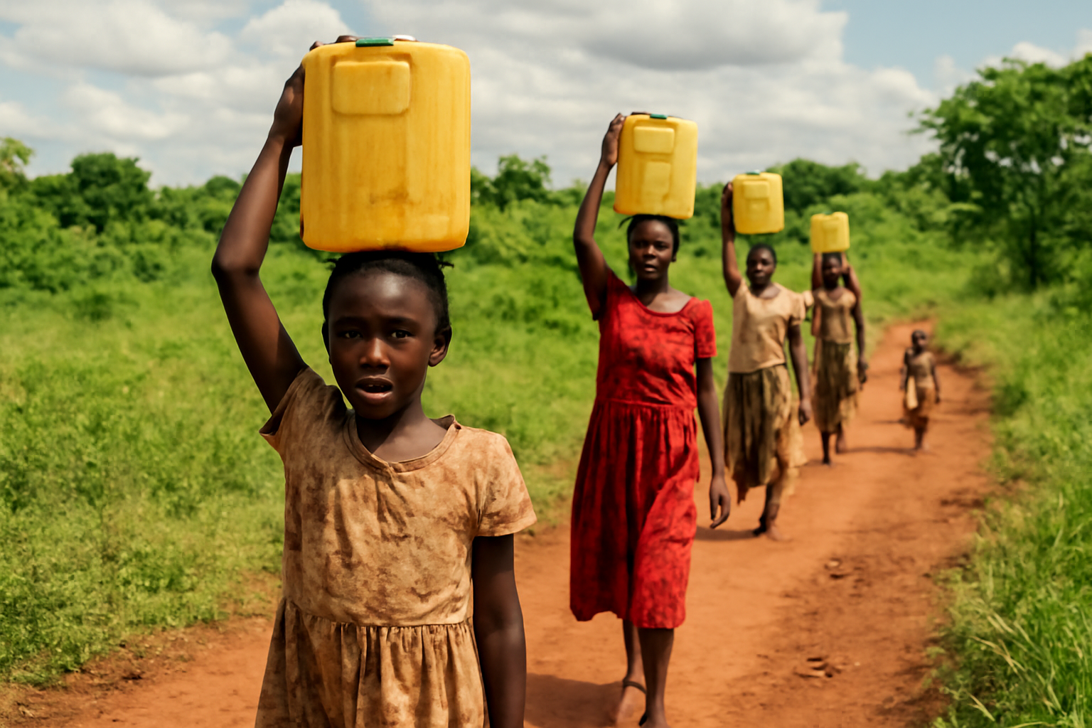 Women and children carrying water from distant sources